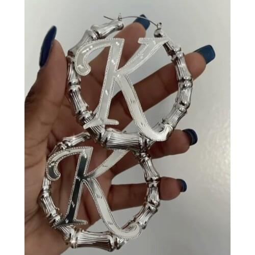 Hiphop Custom Bamboo Hoop Earrings Letter Earrings Personalized Name Earring Bamboo Style Custom Earrings for Christmas Gift