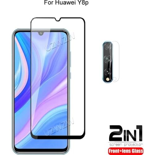 For Huawei Y8P Front Screen Protector Protective Tempered Glass & Camera Lens Film