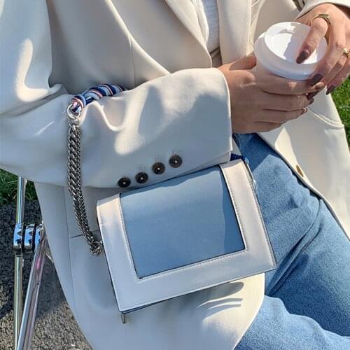 PU Leather Panelled Women Handbags Chain Square Shoulder Bag Box Casual Fashion Crossbody Bags Colorful Vintage Designer Purse