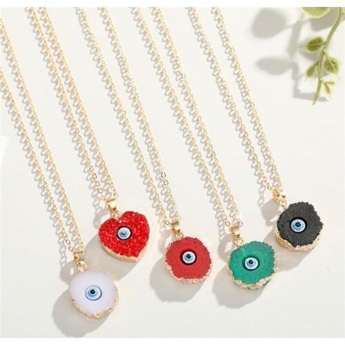 Trendy European Simple Evil Eye Pendant Necklace Women Resin Handmade Chains Necklaces for Female Christmas Clavicel Chain