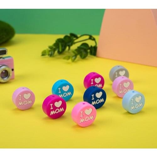 Sunrony 10pcs I LOVE Mam Round silicone beads Eco-friendly Sensory Teething Necklace Food Grade Dad Nursing Jewelry Accessories