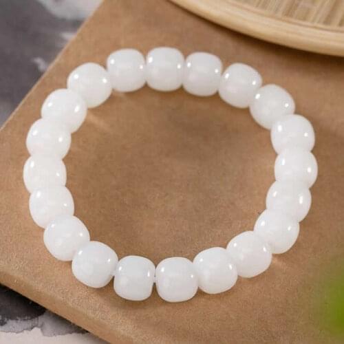 100% Natural White Jadeite Beads Bracelet High Quality Hetian Beads Bracelet for Women