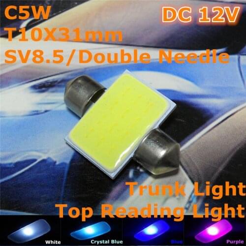 12V LED Car Double Needle Bulb Lamp(COB Lighting Square) C5W 31mm For Top Reading Licence Board Trunk Light