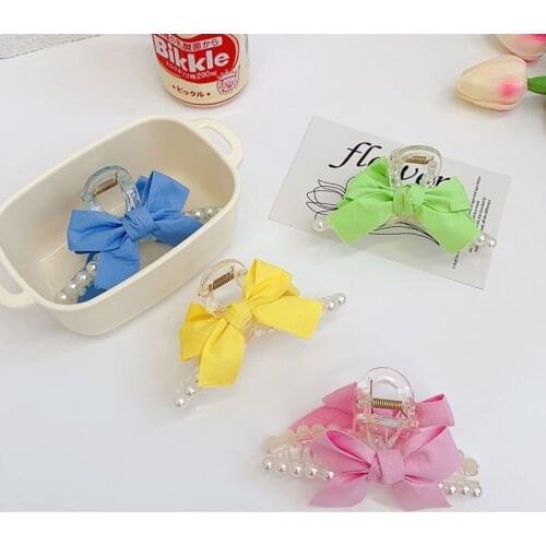 20PCS/Lot Imitation Pearls Bow Hair Claws Temperament Summer Headdress Acrylic Transparent Hair Claw Jaw Banana Clip