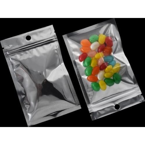 200 Pieces 8.5*14cm Reclosable Self Seal Mylar Zip Lock Bag with Round Hang Hole Heat Sealable Aluminum Foil Plastic Packing Bag