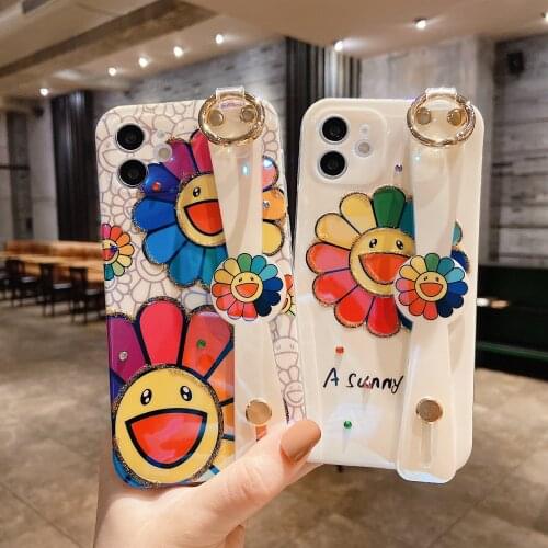 2021 Sun Flower for IPhone 7 Plus Xr Xs Max 11/12pro Max 12mini Soft TPU All-inclusive Kawayi Couple phone cases for iphone 11