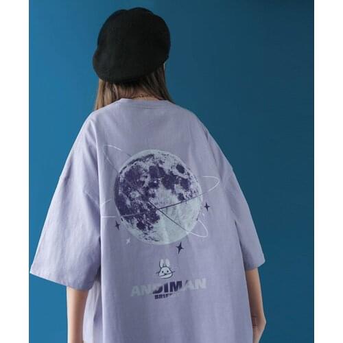 2021 Cute Moon Rabbit Womens Tshirt Pokemoned Gengared Pikachued Harajuku Kawaii Letter Print Japanese T Shirt White Purple Tee