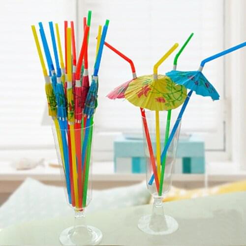 25/50/100pcs Mix Paper Umbrella Straw Hawaiian Party Decoration Disposable Drinking Straws Cocktail Parasol Tropical Party Decor