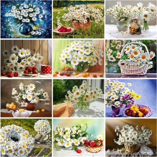 5D DIY Diamond Embroidery Daisy Full Round Square Diamond Painting Flower Scenery Mosaic Rhinestone Pictures Art Home Decor Gift