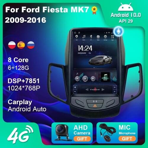 Car Radio Stereo for Ford Fiesta MK7 2009-2016 for Tesla Style Vertica Screen Autoradio Multimedia Video Player Navigation GPS