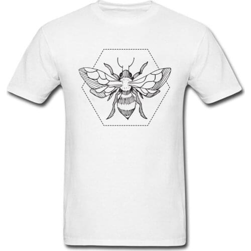 Men T Shirt Pen Ink Bee Tattoo White Tshirt Natural Racoon Putin Tops & Tees Funny Tee Shirts Round Collar Plain Tshirt