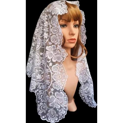 White Embroidery Spanish Style Lace Mantilla Church Veil Wedding Lace Veil