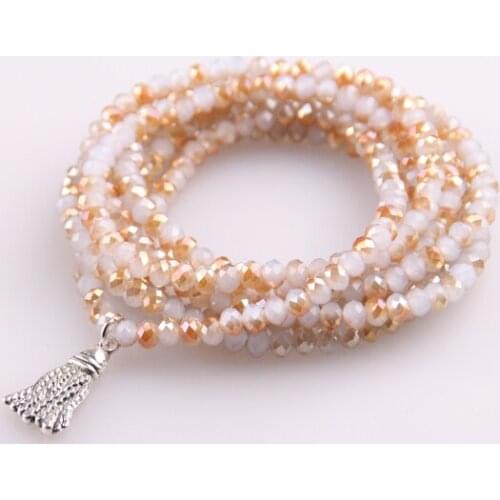 Free shipping 5 Strands Crystal with Alloy Tassel Beads Stretched Bracelets Handmade Beige Pacet Bead Yoga Bracelet & Necklace