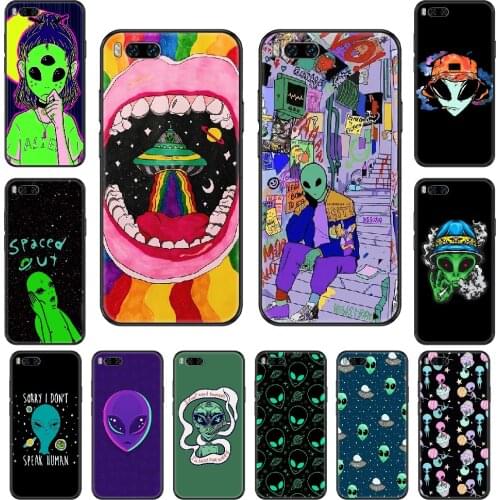 Aesthetics Art Cartoon Alien Phone case For Xiaomi Mi 6 8 9 A1 2 3 Max3 Mix2 Mix2S X T Lite Pro black soft Etui fashion shell