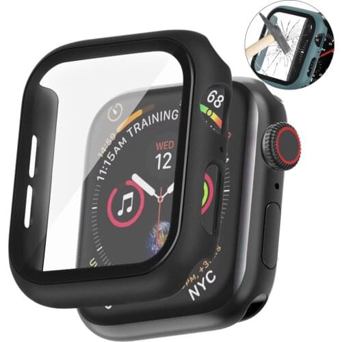 PC Hard Case With Tempered Glass For Apple Watch Series 5 4 3 2 1 38 40 42 44mm Full Cover Bracelet Screen Protector For Iwatch