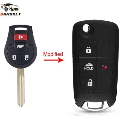 Dandkey For Nissan Versa Sentra Altima Tiida Folding Key Case 3+1 4 Buttons Modified Flip Remote Blank Key Shell NSN14 Blade