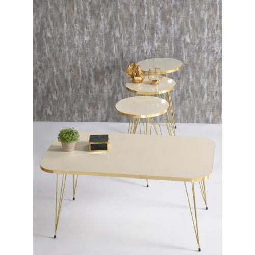 Zigon Coffee Table And Medium Coffee Table Set Kr Gold Cream Tel