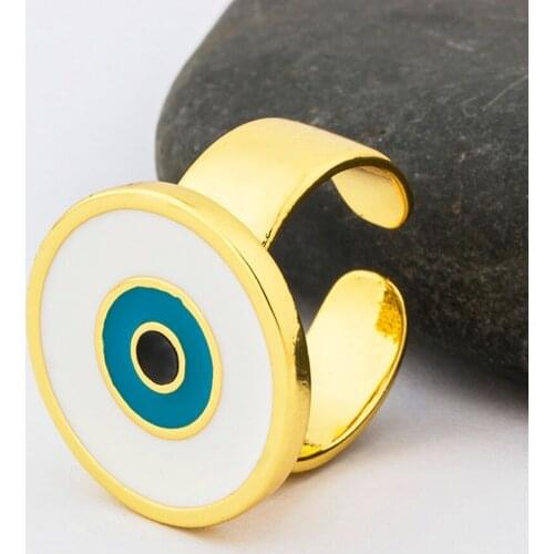 Latest Design Fashionable Adjustable Copper Gold Color Rings Big Blue White Evil Eye Opening Rings For Women Girls Fine Jewelry