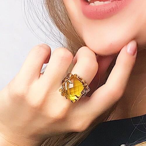 Multi Cut Irregular Golden stones Ring Fantastic Jewelry For party 2 Tone Unique design Rings Womens Jewellery