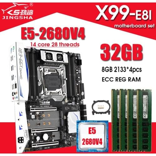 JINGSHA X99 E8I Motherboard Set With E5 2680V4 And 4*8GB DDR4 2133MHZ ECC REG RAM NVME M.2 USB3.0 ATX SATA 3.0