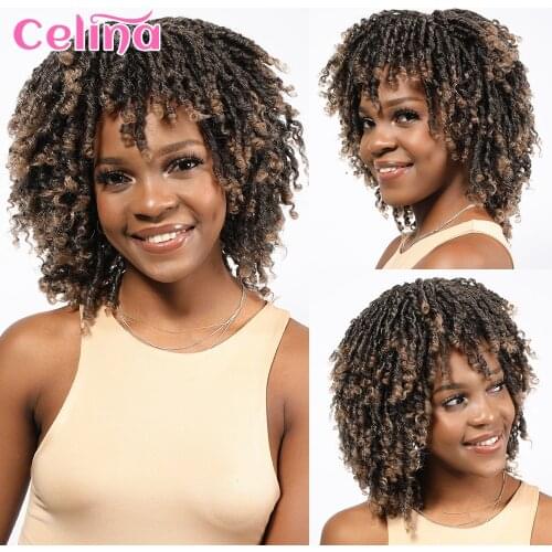 Short Dreadlock Wig Afro Curly Synthetic Soft Faux Locs Wigs Crochet Twist Hair For Black Women African Fiber Daily Hair Wigs