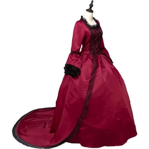 Red Marie Antoinette Renaissance Dresses Ball Gown with Train Reenactment Theatrical Costume ball gown