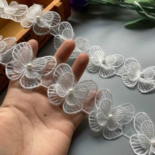 20X White Butterfly Bowknot Pearl Flower Embroidered Lace Trim Fabric Lace Ribbon Handmade Sewing Craft For Costume Decoration