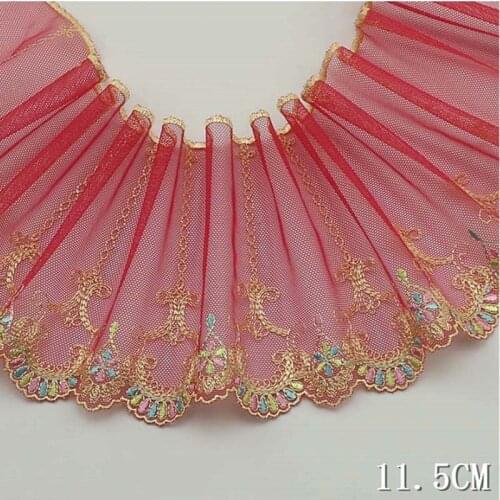 60Yards 11.5cm Red Lace Trim Embroidered Lace Fabric Golden Mesh Tulle DIY Craft Sewing Dress Clothing Accessories High Quality