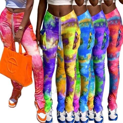 Summer hot sale 2020 women reduction of age street hip hop style long pants elastic printed pockets long straight pants