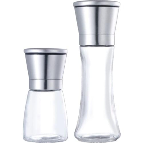 Salt and Pepper Mill Stainless Steel Manual Food Herb Grinders Spice Jar Containers Kitchen Gadgets Spice Bottles Glass