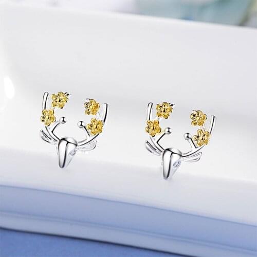925 Sterling Silver Sweet Antler Deer Elk Earrings For Women Christmas Gift Jeweley boucle d'oreille S-E632