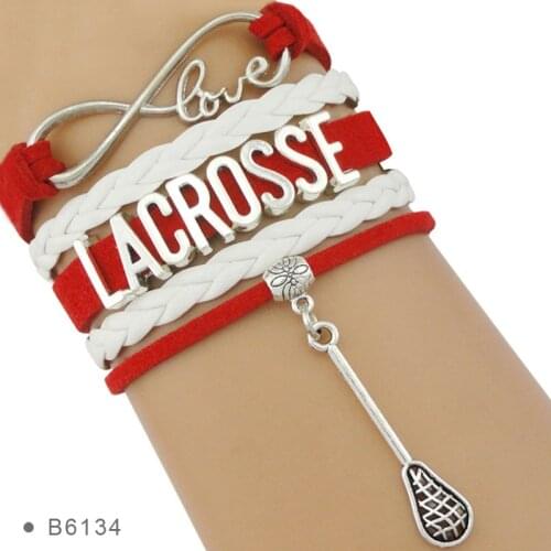 High Quality Infinity Love Lacrosse Mom Multilayer Stick Helmet Charm Black Leather Jewelry Men Bracelets for Women
