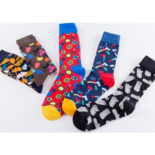 Men Socks Cartoon Deer Flowers Ginkgo Leaf Biloba Stump Ax Fashion Harajuku Hip Hop Male Happy Street Skate Socks Autumn Winter