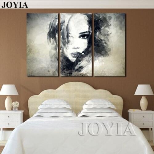 Wall Decor Canvas Art Painting Watercolor Black And White Woman Face Abstract Canvas Prints Bedroom Decor Pictures Set No Frame
