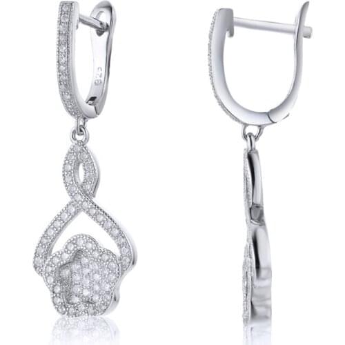 925 Sterling Sliver Earrings Flower Drop Micro Pave Clear Zircon Dangle Cute Lovely Earrings Women Delicate Fine Jewelry