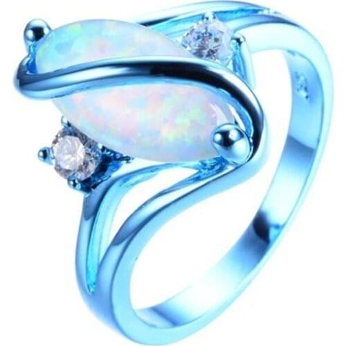 New Women Rings Blue Crystal Fine Simple Jewelry Wedding Engagement Bands Anniversary Gift For Girl Rings