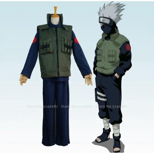 Japanese Anime Hatake Kakashi Wig Short Hair Mask Combat Uniform Set Tops Pants Vest Shoes Comic Cosplay Costume Headband