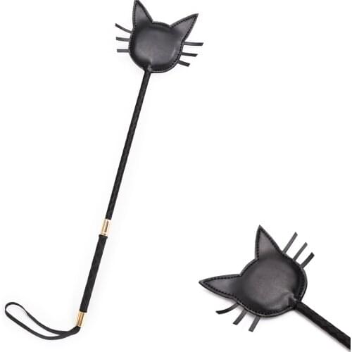 Black Cat Faux Leather Long Flogger Whip Bondage Hand Strap Pat Adult Sex Toys 50cm Roleplay Slave Riding Slapper Whip BDSM
