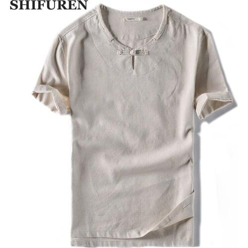 SHIFUREN Retro Chinese Style Linen Cotton Shirts Men Short Sleeve New Summer Breathable Soft Causal Male Shirts Brand Clothes