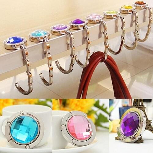 Foldable Handbag Purse Hanger Convenient Table Hook Round Rhinestone Holder