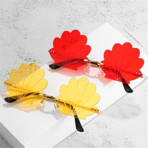 Metal Frameless Rimless Sunglasses Women Shell Sunglasses Funny Party Sun Glasses Female Colorful Shades Oculos