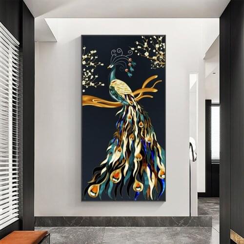 Modern Canvas Painting Golden Peacock Animal Pictures For Home Wall Art For Living Room Decoration Posters And Prints No Frame