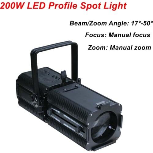 200W White Color COB LEDS Zoom Profile Spot Light Studio Move Theater Disco Light DMX 512 Stage Lights Manual Zoom Adjustable