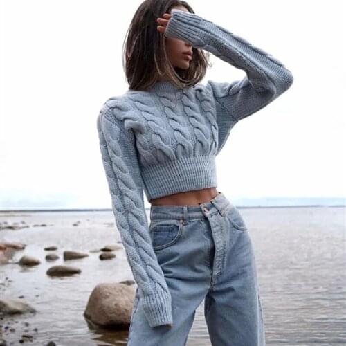 Vintage Twist Crop Sweater Female Pullovers O Neck Thick Coat Knitted Womans Sweaters 2021 New Winter Clothes Women Pull Femme