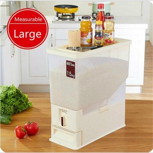 Japanese Style 15KG Rice Bucket With Lid Thickening Plastic Measurable Rice Storage Box Automatic Measurable Rice Bucket