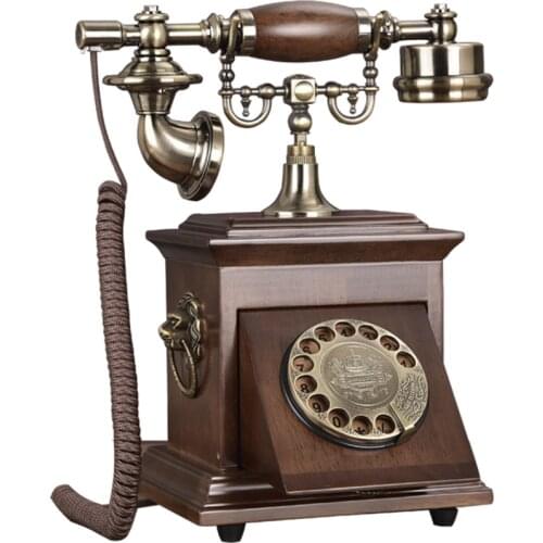 Solid Wood Vintage Corded Phone Retro Telephone with Hidden Rotary Dial Pad, Electronic Ringtone, Redial, Decoration for Home