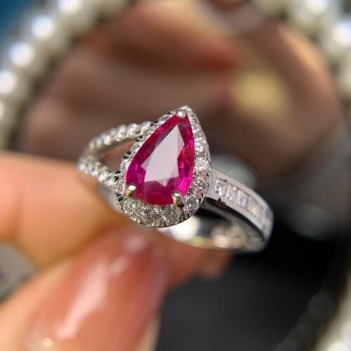 Y330 Ruby Ring Fine Jewelry 18K White Gold Natural 1.22ct Pigeon Blood Red Ruby Gemstones Females Wedding Diamonds Fine Rings