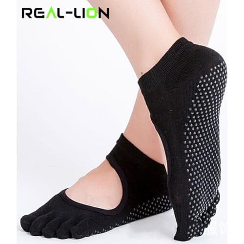 Reallion Women Yoga Socks Anti-slip Five Fingers Backless Silicone Non-slip 5 Toe Socks Ballet Gym Fitness Sports Cotton Socks