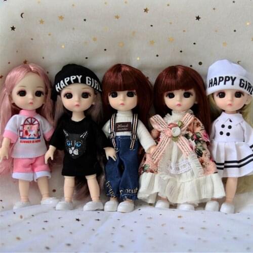 1/12 Bjd Doll 16cm 13 Joints Plastic Baby Clothes Shoes Daily Casual Accessories Dress Up Fashion Dolls for Girls Toys DIY Gift