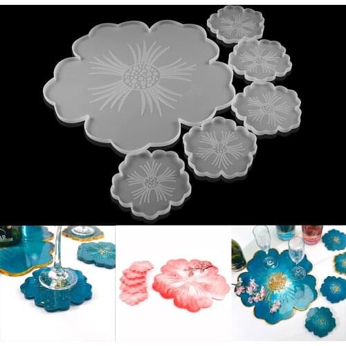 1Set Coasters Silicone Molds UV Epoxy Resin Mould Flowers Tray Cup Mat Mold For DIY Crafts Table Decoration Supplies